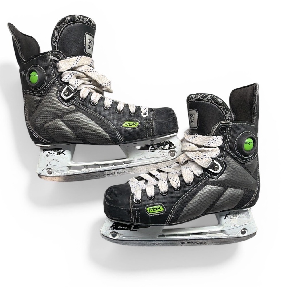 Reebok Rbk 7K Pump Ice Hockey Skates Kids Size 4.5 US Shoe 6 Black Silver 7KBP
